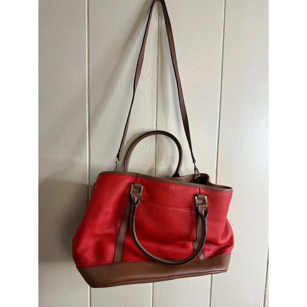 Calvin Klein Red Satchel Women's Shoulder Bag Brown‎ Trim Gold Hardware